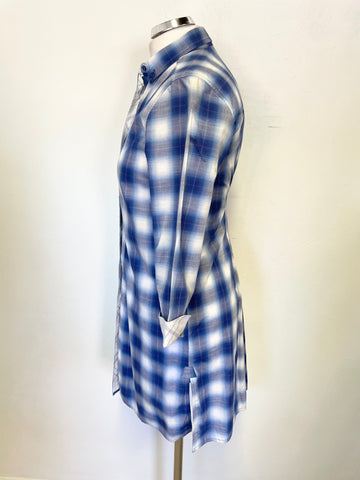 GANT 100% COTTON BLUE & WHITE CHECK COLLARED 3/4 SLEEVED SHIRT DRESS SIZE 8