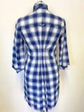 GANT 100% COTTON BLUE & WHITE CHECK COLLARED 3/4 SLEEVED SHIRT DRESS SIZE 8