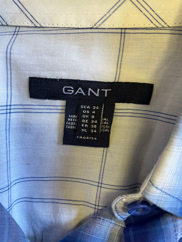 GANT 100% COTTON BLUE & WHITE CHECK COLLARED 3/4 SLEEVED SHIRT DRESS SIZE 8