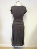 JIGSAW DARK GREY V NECK CAP SLEEVED STRETCH JERSEY DRESS SIZE M