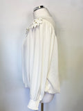 JOSEPH RIBKOFF WHITE LACE & DIAMANTE FLOWER TRIM LONG SLEEVED BLOUSON TOP SIZE 16