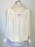 JOSEPH RIBKOFF WHITE LACE & DIAMANTE FLOWER TRIM LONG SLEEVED BLOUSON TOP SIZE 16