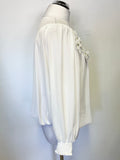 JOSEPH RIBKOFF WHITE LACE & DIAMANTE FLOWER TRIM LONG SLEEVED BLOUSON TOP SIZE 16