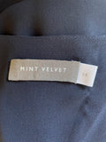 MINT VELVET NAVY BLUE FRILLED & ZIPPED FRONT LONG SLEEVED BLOUSE  SIZE 14