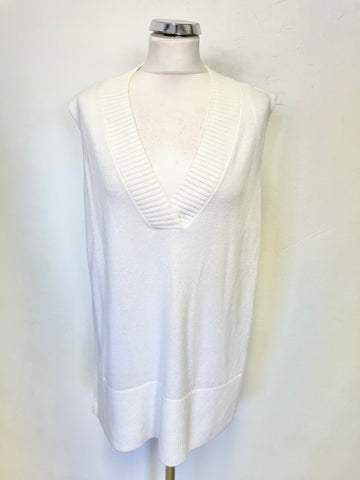 WHITE COMPANY WHITE KNIT V NECK SLEEVELESS TANK TOP SIZE L