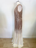 GODDIVA CREAM & GOLD SEQUINNED FLOATY FISHTAIL EVENING/PROM DRESS SIZE 16