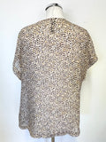 MARCCAIN 100% SILK BROWN, CREAM & MUSTARD PRINT SHORT SLEEVE TOP SIZE 5 UK 16