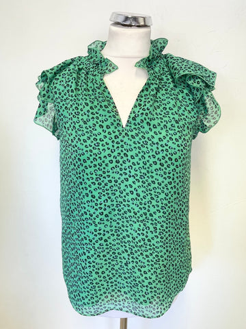 HUSH GREEN & NAVY PRINT FRILL TIERED SHORT SLEEVE TOP SIZE 6