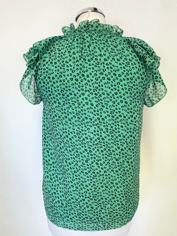 HUSH GREEN & NAVY PRINT FRILL TIERED SHORT SLEEVE TOP SIZE 6