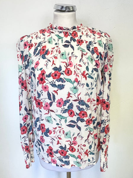 HUSH WHITE & MULTI FLORAL PRINT LONG SLEEVED TOP SIZE 6