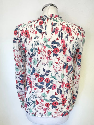 HUSH WHITE & MULTI FLORAL PRINT LONG SLEEVED TOP SIZE 6