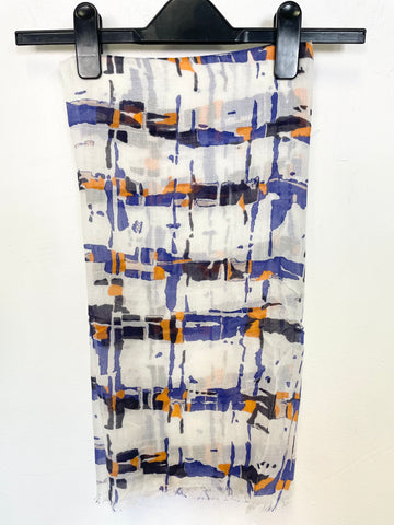 LK BENNETT IVORY, BLUE & ORANGE PRINT SCARF/ WRAP