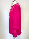 BRAND NEW SOUSANDER HOT PINK SATIN RUFFLE SLEEVE TIE NECK TOP SIZE 14