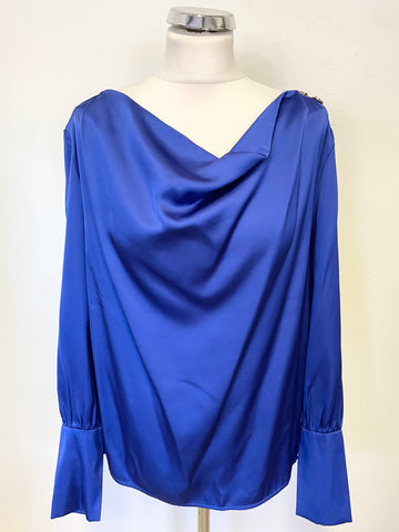 BRAND NEW SOSANDAR COBALT BLUE COWL NECK LONG SLEEVED TOP  SIZE 14