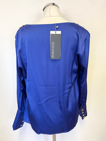 BRAND NEW SOSANDAR COBALT BLUE COWL NECK LONG SLEEVED TOP  SIZE 14