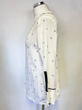 MINT VELVET WHITE & BLACK PRINT V NECK LONG SLEEVED TUNIC TOP SIZE 14