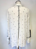 MINT VELVET WHITE & BLACK PRINT V NECK LONG SLEEVED TUNIC TOP SIZE 14