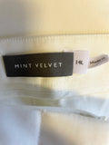 MINT VELVET WHITE HIGH RISE TAPERED LEG BUTTON TRIM TROUSERS SIZE 14L