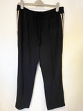 REISS ODELL BLACK CONTRAST STRIPE WIDE LEG TROUSERS SIZE 14R