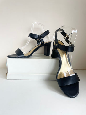 RALPH LAUREN BLACK LEATHER BLOCK HEEL SANDALS SIZE 7/40