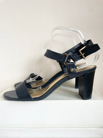 RALPH LAUREN BLACK LEATHER BLOCK HEEL SANDALS SIZE 7/40