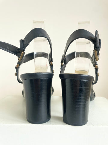 RALPH LAUREN BLACK LEATHER BLOCK HEEL SANDALS SIZE 7/40