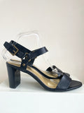 RALPH LAUREN BLACK LEATHER BLOCK HEEL SANDALS SIZE 7/40