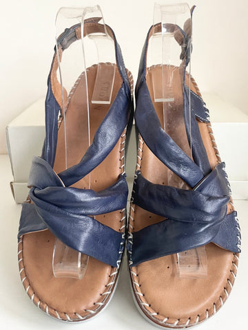 BRAND NEW SHOON NAVY BLUE LEATHER WEDGE HEEL SANDALS SIZE 7/40