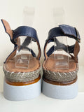 BRAND NEW SHOON NAVY BLUE LEATHER WEDGE HEEL SANDALS SIZE 7/40