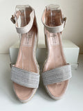 GAINNO BEIGE SUEDE & SHIMMER STRAP ESPADRILLE WEDGE HEEL SANDALS SIZE 7/40