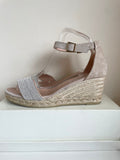 GAINNO BEIGE SUEDE & SHIMMER STRAP ESPADRILLE WEDGE HEEL SANDALS SIZE 7/40