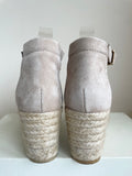 GAINNO BEIGE SUEDE & SHIMMER STRAP ESPADRILLE WEDGE HEEL SANDALS SIZE 7/40