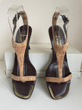 DONALD J PLINER FOR RUSSELL & BROMLEY CORK LEATHER TOE POST HEEL SANDALS SIZE 6.5/39.5