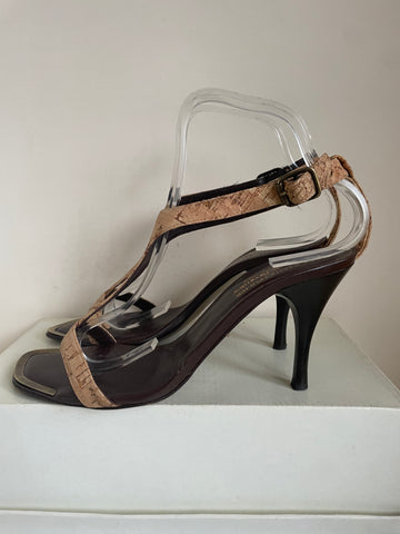 DONALD J PLINER FOR RUSSELL & BROMLEY CORK LEATHER TOE POST HEEL SANDALS SIZE 6.5/39.5