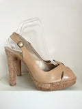 STUART WEITZMAN FOR RUSSELL & BROMLEY CAMEL PATENT LEATHER PEEPTOE SLINGBACK HEEL SANDALS SIZE 7/40