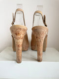 STUART WEITZMAN FOR RUSSELL & BROMLEY CAMEL PATENT LEATHER PEEPTOE SLINGBACK HEEL SANDALS SIZE 7/40