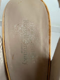 STUART WEITZMAN FOR RUSSELL & BROMLEY CAMEL PATENT LEATHER PEEPTOE SLINGBACK HEEL SANDALS SIZE 7/40