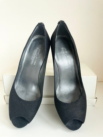 STUART WEITZMAN FOR RUSSELL & BROMLEY BLACK MOLESKIN LEATHER PEEPTOE SHIMMER HEELS SIZE 7/40