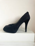 STUART WEITZMAN FOR RUSSELL & BROMLEY BLACK MOLESKIN LEATHER PEEPTOE SHIMMER HEELS SIZE 7/40