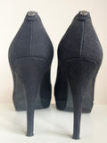 STUART WEITZMAN FOR RUSSELL & BROMLEY BLACK MOLESKIN LEATHER PEEPTOE SHIMMER HEELS SIZE 7/40