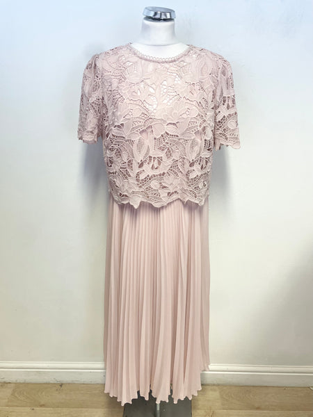 PHASE EIGHT LIGHT PINK SLEEVELESS DRESS WITH SHORT SLEEVE LACE OVERLAY TOP SIZE 16