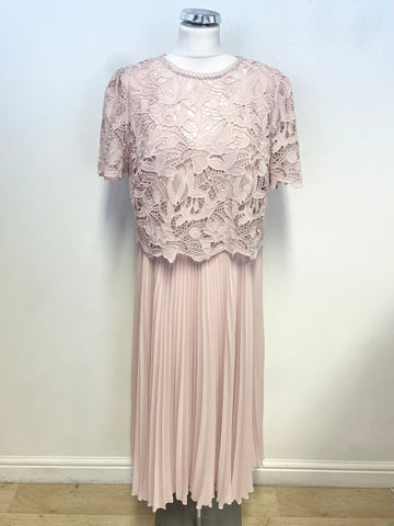 PHASE EIGHT LIGHT PINK SLEEVELESS DRESS WITH SHORT SLEEVE LACE OVERLAY TOP SIZE 16