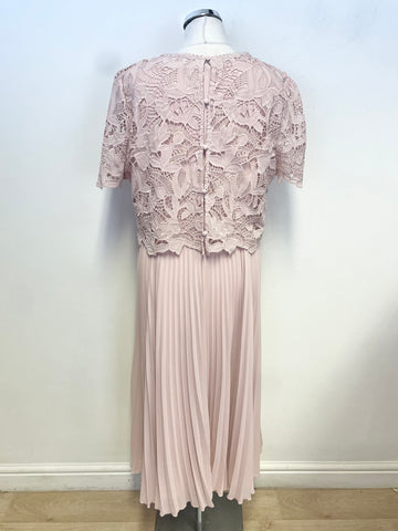 PHASE EIGHT LIGHT PINK SLEEVELESS DRESS WITH SHORT SLEEVE LACE OVERLAY TOP SIZE 16