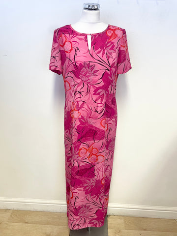 JACQUES VERT PINK FLORAL PRINT SHORT SLEEVED LONG DRESS SIZE 12