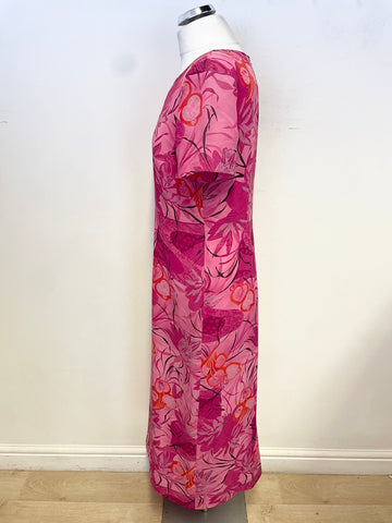 JACQUES VERT PINK FLORAL PRINT SHORT SLEEVED LONG DRESS SIZE 12