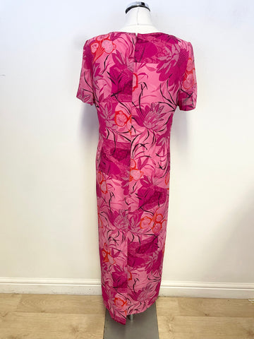 JACQUES VERT PINK FLORAL PRINT SHORT SLEEVED LONG DRESS SIZE 12