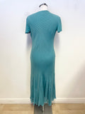 COUNTRY CASUALS TURQUOISE BIAS CUT SHORT SLEEVED MIDI DRESS SIZE 14