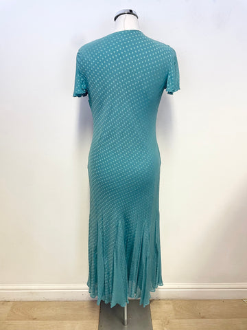 COUNTRY CASUALS TURQUOISE BIAS CUT SHORT SLEEVED MIDI DRESS SIZE 14