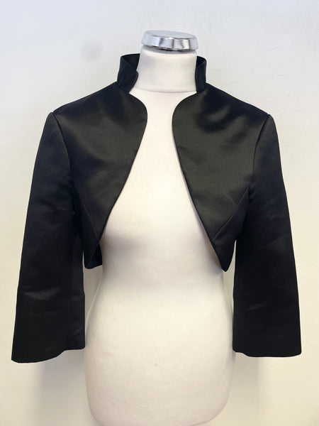 DEBUT BLACK SATIN 3/4 SLEEVED BOLERO JACKET SIZE 12