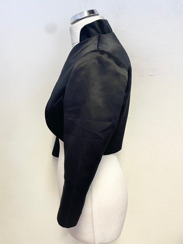 DEBUT BLACK SATIN 3/4 SLEEVED BOLERO JACKET SIZE 12